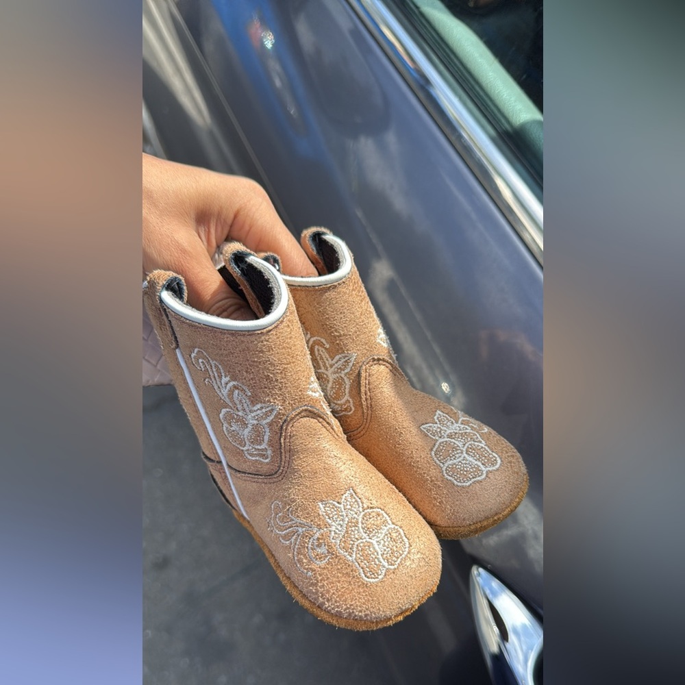 Tan Kids Boots with Floral Design
